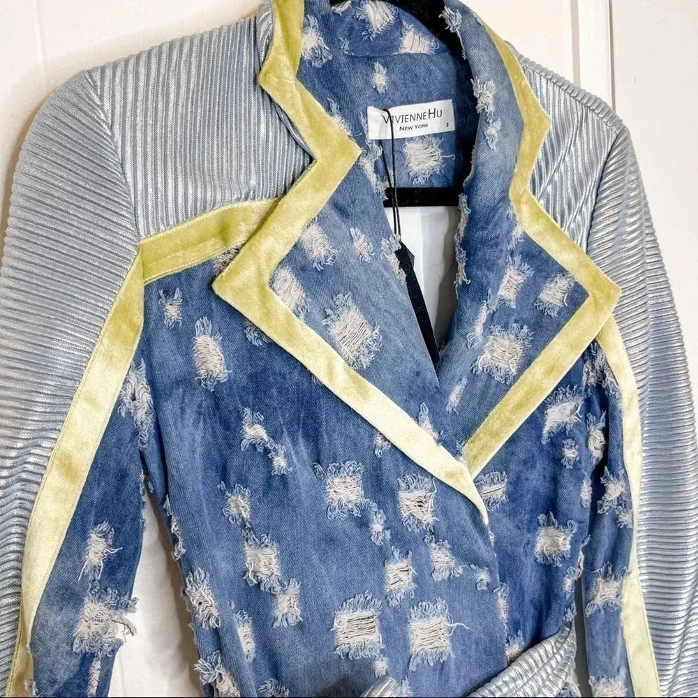 Vivienne Hu distress denim dress runway spring 2019 collection NWT size 2 - Picture 6 of 12